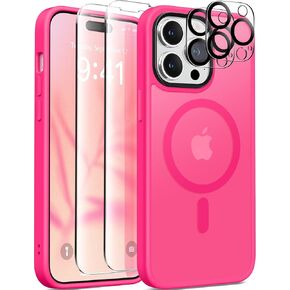 GONEZ Magnetic for iPhone 14 Pro Max Case,Compatible with MagSafe,[2 Screen Protector & 2 Camera Cover][Anti-Fingerprint] Slim Translucent Matte Back Shockproof Phone Protective Case(Baby Blue)
