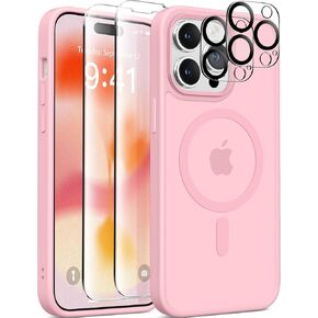 GONEZ Magnetic for iPhone 14 Pro Max Case,Compatible with MagSafe,[2 Screen Protector & 2 Camera Cover][Anti-Fingerprint] Slim Translucent Matte Back Shockproof Phone Protective Case(Baby Blue)