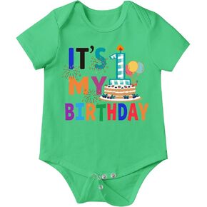 Infant One Year Old Bodysuit with Cake Print Attached Baby Newborn Outfit It's My First Birthday Playsuit Babywearing