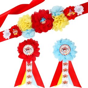 Circus Baby Shower Maternity Sash Kit - Circus Carnival Baby Shower Belly Belt and Mom to Be & Dad to Be Corsage Pins, New Parents Pregnancy Photo Props Party Supplies