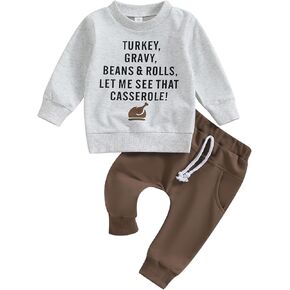 Lamuusaa الشكر بيبي بوي الزي تلتهم طويلة الأكمام Crewneck البلوز والسراويل الطويلة 2 قطعة ملابس الخريف 0-3T