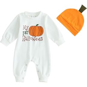 Ynibbim Baby Halloween One Piece Romper Outfits Newborn Pumpkin Jumpsuit Ghost Long Onesie Fall Clothes for Girls Boys