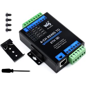 Rail-Mount Industrial Isolated Serial Module 4-Ch RS485 to RJ45 Ethernet Serial Server Adapter, 4-CH Independent RS485, Support Modbus Gateway/MQTT/JSON, Bi-Directional Transparent Transmission