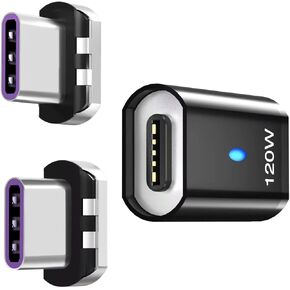 USB C Magnetic Adapter Straight, Magnetic USB C Adapter - 2 Tips 120w Fast Charging 5Pin 480Mbps Data Transmission, Black