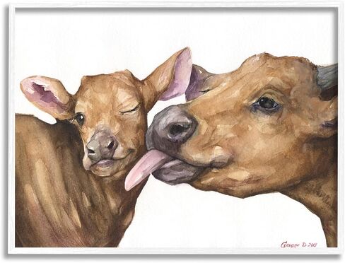 Stupell Industries Baby Cow Family Animal Watercolor Painting, Design by George Dyachenko, 16x20, Black Framed in Saudi Arabia