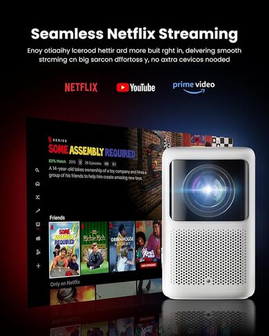 جهاز عرض Dangbei الذكي 1080P، 400 ISO Lumens، مرخص رسميًا من Netflix، صورة 120 بوصة، جهاز عرض منزلي مزود بواي فاي وبلوتوث مع مكبر صوت دولبي مزدوج 6 وات، تركيز تلقائي in Kuwait