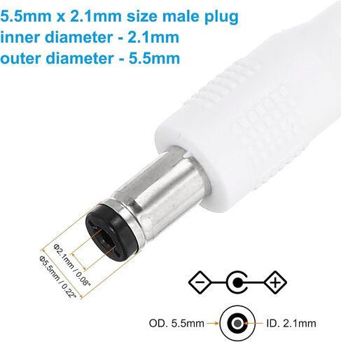 PATIKIL 3Ft ذكر إلى ذكر 5.5x2.1mm DC كابل تمديد الطاقة، 4 قطع 24AWG سلك محول موصل شحن الحبل لشريط LED DVR كاميرا التوجيه، أبيض in Kuwait