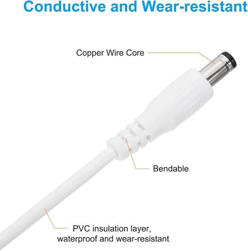 PATIKIL 3Ft ذكر إلى ذكر 5.5x2.1mm DC كابل تمديد الطاقة، 4 قطع 24AWG سلك محول موصل شحن الحبل لشريط LED DVR كاميرا التوجيه، أبيض in Kuwait