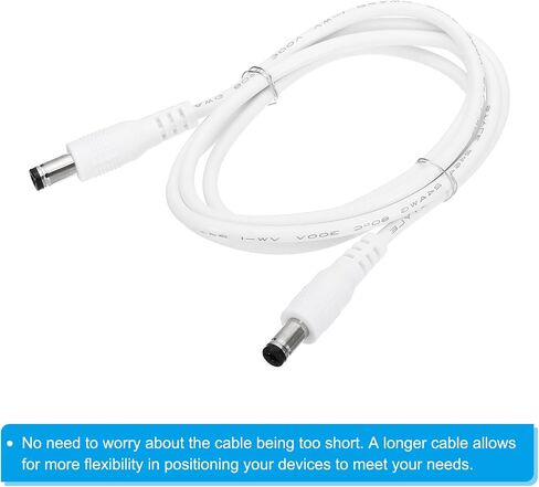 PATIKIL 3Ft ذكر إلى ذكر 5.5x2.1mm DC كابل تمديد الطاقة، 4 قطع 24AWG سلك محول موصل شحن الحبل لشريط LED DVR كاميرا التوجيه، أبيض in Kuwait