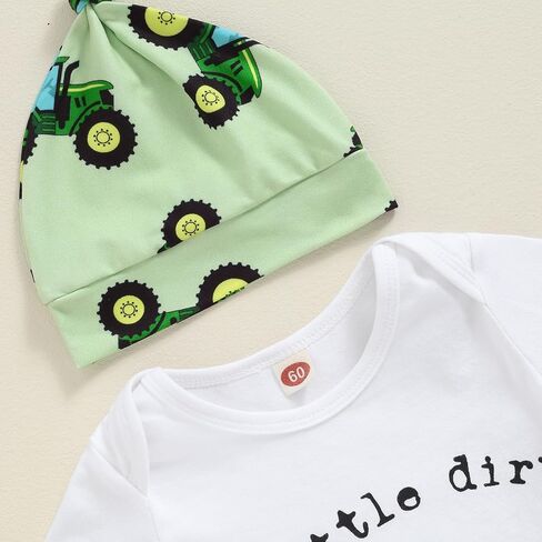 Newborn Baby Boy Summer Clothes Short Sleeve Letter Romper Farm Tractor Chicken Print Pants Hat 3Pcs Outfit in Saudi Arabia
