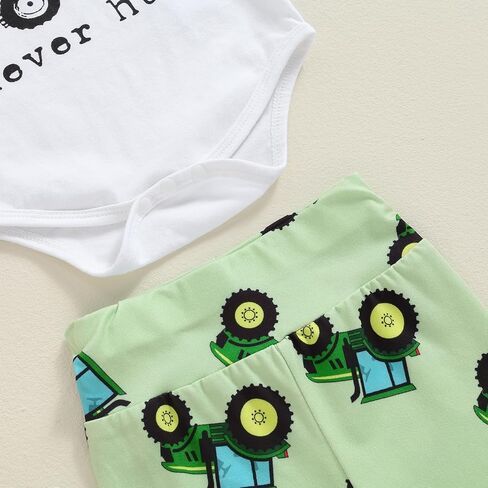 Newborn Baby Boy Summer Clothes Short Sleeve Letter Romper Farm Tractor Chicken Print Pants Hat 3Pcs Outfit in Saudi Arabia