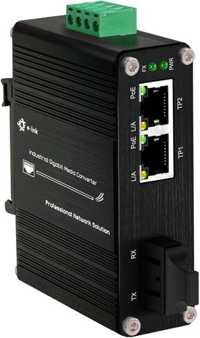 Mini Industrial 2 Ports Gigabit PoE Media Converter Din Rail Mount Hardened Fiber Media Converter 802.3af/at Optical Converter Single Mode 20km with SC Optic + 2 Rj45 Port 12~48V DC Input in Saudi Arabia