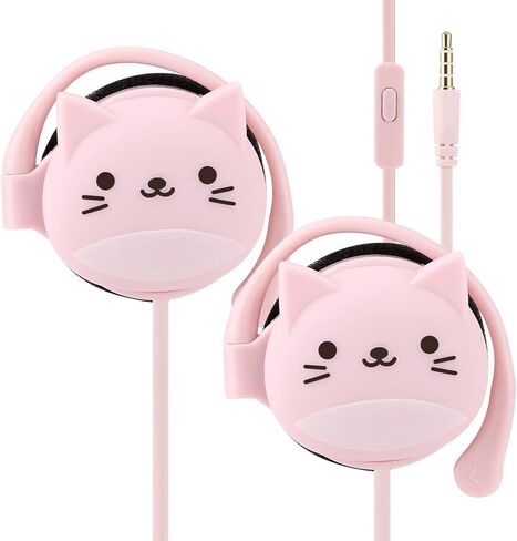 سماعات أذن QearFun Cat للأطفال مع خطافات للأذن، سماعات رأس سلكية فوق الأذن من Kawakii هدايا للفتيات والفتيان في المدارس مع ميكروفون وحلقات أذن باللون الوردي in Kuwait