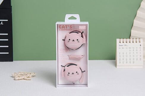 سماعات أذن QearFun Cat للأطفال مع خطافات للأذن، سماعات رأس سلكية فوق الأذن من Kawakii هدايا للفتيات والفتيان في المدارس مع ميكروفون وحلقات أذن باللون الوردي in Kuwait