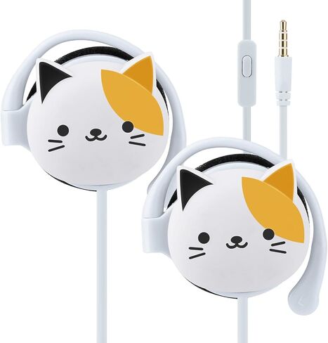 سماعات أذن QearFun Cat للأطفال مع خطافات للأذن، سماعات رأس سلكية فوق الأذن من Kawakii هدايا للفتيات والفتيان في المدارس مع ميكروفون وحلقات أذن باللون الوردي in Saudi Arabia