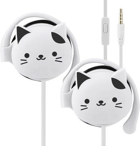 سماعات أذن QearFun Cat للأطفال مع خطافات للأذن، سماعات رأس سلكية فوق الأذن من Kawakii هدايا للفتيات والفتيان في المدارس مع ميكروفون وحلقات أذن باللون الوردي in Saudi Arabia