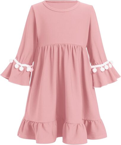 OBEEII Toddler Baby Girl Abaya Dress with Hijab Long Sleeve Smocked Dress Islamic Dubai Full Cover Modest Muslim Dress in Saudi Arabia