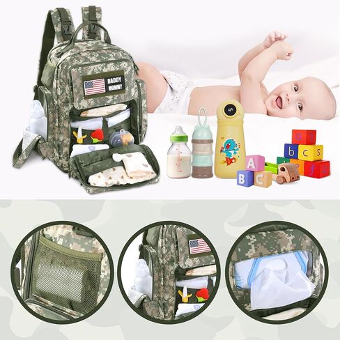 Diaper Bag Backpack for Dad with Changing Station, Expandable Brown Military Diaper Bag Backpack with Waterproof Changing Pad,Large Tactical Mens Baby Bag,Unisex Molle Style Baby Backpack Bag in Saudi Arabia
