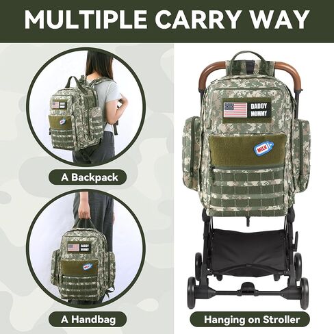 Diaper Bag Backpack for Dad with Changing Station, Expandable Brown Military Diaper Bag Backpack with Waterproof Changing Pad,Large Tactical Mens Baby Bag,Unisex Molle Style Baby Backpack Bag in Saudi Arabia