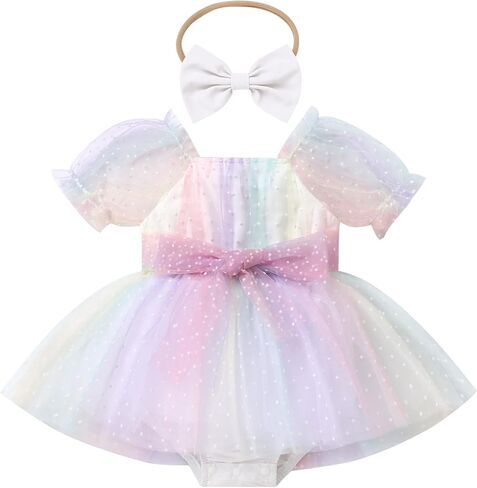 IBTOM CASTLE Baby Girl Romper Dress Princess Floral First Birthday Cake Smash Outfit Tutu Dress Bodysuit Set with Headband in Saudi Arabia