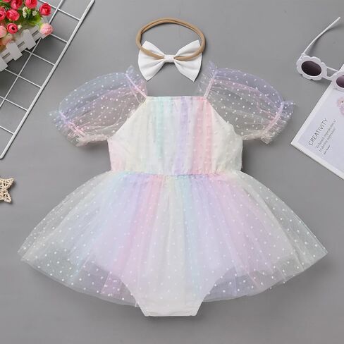 IBTOM CASTLE Baby Girl Romper Dress Princess Floral First Birthday Cake Smash Outfit Tutu Dress Bodysuit Set with Headband in Saudi Arabia