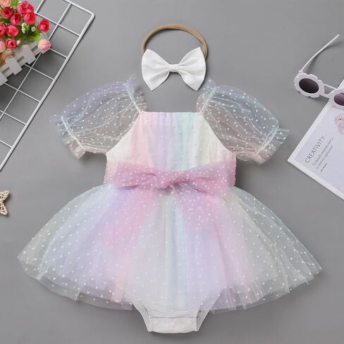 IBTOM CASTLE Baby Girl Romper Dress Princess Floral First Birthday Cake Smash Outfit Tutu Dress Bodysuit Set with Headband in Saudi Arabia