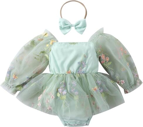 IBTOM CASTLE Baby Girl Romper Dress Princess Floral First Birthday Cake Smash Outfit Tutu Dress Bodysuit Set with Headband in Saudi Arabia
