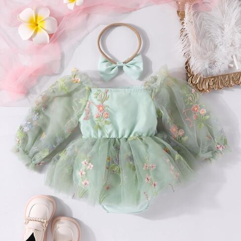 IBTOM CASTLE Baby Girl Romper Dress Princess Floral First Birthday Cake Smash Outfit Tutu Dress Bodysuit Set with Headband in Saudi Arabia