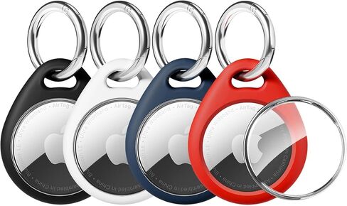 Airtag Holder Air Tag Case with 2 Keychains, Waterproof TPU Shell Protective Case with Metal Keychain 304 Stainless Steel Key Ring Clip, Airtag Accessories for GPS Item Finder Tracker, Black in Saudi Arabia