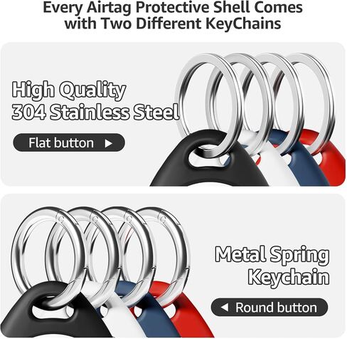Airtag Holder Air Tag Case with 2 Keychains, Waterproof TPU Shell Protective Case with Metal Keychain 304 Stainless Steel Key Ring Clip, Airtag Accessories for GPS Item Finder Tracker, Black in Saudi Arabia