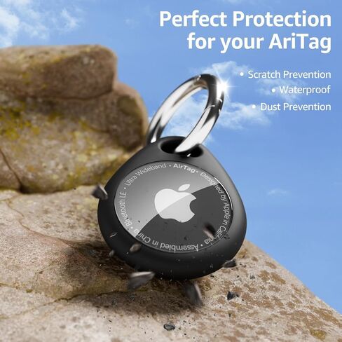 Airtag Holder Air Tag Case with 2 Keychains, Waterproof TPU Shell Protective Case with Metal Keychain 304 Stainless Steel Key Ring Clip, Airtag Accessories for GPS Item Finder Tracker, Black in Saudi Arabia