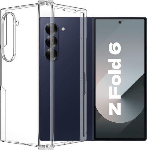 حافظة لهاتف سامسونج جالاكسي Z فولد 6 مع حماية مفصلية من البولي كربونات الصلب وملمس مريح للبشرة وامتصاص الصدمات، حافظة واقية مضادة للسقوط وغير قابلة للانزلاق ومضادة للاصفرار لهاتف جالاكسي زد فولد 6 2024 (شفاف) in Kuwait
