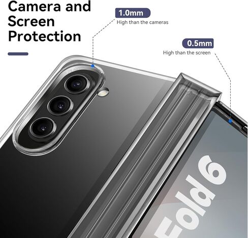 حافظة لهاتف سامسونج جالاكسي Z فولد 6 مع حماية مفصلية من البولي كربونات الصلب وملمس مريح للبشرة وامتصاص الصدمات، حافظة واقية مضادة للسقوط وغير قابلة للانزلاق ومضادة للاصفرار لهاتف جالاكسي زد فولد 6 2024 (شفاف) in Kuwait