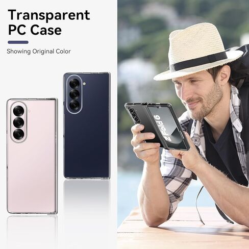 حافظة لهاتف سامسونج جالاكسي Z فولد 6 مع حماية مفصلية من البولي كربونات الصلب وملمس مريح للبشرة وامتصاص الصدمات، حافظة واقية مضادة للسقوط وغير قابلة للانزلاق ومضادة للاصفرار لهاتف جالاكسي زد فولد 6 2024 (شفاف) in Kuwait