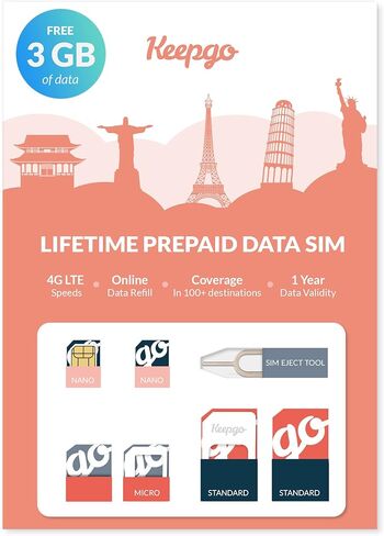 Lifetime Prepaid Data Sim Card incl. 1GB + 2GB add-on After Activation | 3G/4G LTE | Data Valid for Life | 100+ countries | Unlocked GSM Devices | 3-in-1 SIM Kit in Kuwait