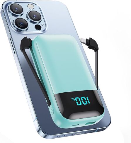 شاحن محمول مع كابلات مدمجة، بنك طاقة USB C سريع الشحن بقدرة 13800 مللي أمبير في الساعة PD، 4 مخارج LCD حزمة بطارية متوافقة مع سلسلة iPhone 15/14/13/12/11 وهواتف Samsung Android in Kuwait