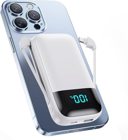 شاحن محمول مع كابلات مدمجة، بنك طاقة USB C سريع الشحن بقدرة 13800 مللي أمبير في الساعة PD، 4 مخارج LCD حزمة بطارية متوافقة مع سلسلة iPhone 15/14/13/12/11 وهواتف Samsung Android in Kuwait