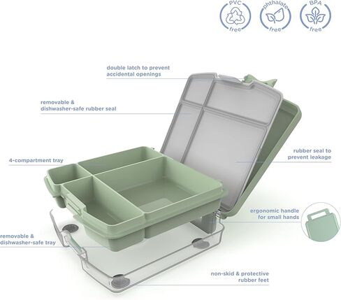 حزمة الوجبات الخفيفة للأطفال من أوبي، تتضمن حاوية للوجبات الخفيفة، وصندوق بينتو وقطاعة العنب، باللون الأخضر المريمية in Kuwait