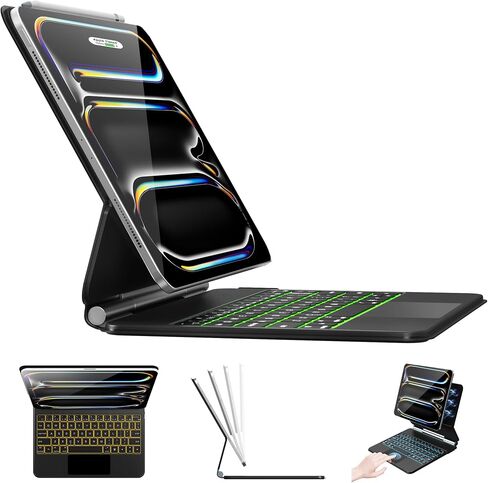 Keyboard Case for iPad Pro 11-inch M4 (2024), Wireless Bluetooth Keyboard with Premium PU Leather Cover, Easy-Set Magnetic Stand, Multi-Touch Trackpad, Full Landscape Mode, 7 Colors Backlight, Black in Saudi Arabia