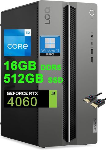 سطح المكتب للألعاب لينوفو LOQ | معالج انتل ١٠ كور i5-14400F | 32 جيجابايت DDR5 2 تيرابايت SSD | جرافيك جي فورس RTX 4060 8 جيجا | USB-C DisplayPort Win11Pro أسود + كابل HDMI in Kuwait