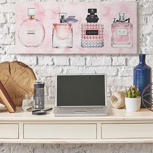 Stupell Industries Pink Fashion Fragrance Bottles Watercolor Pattern, Design by Amanda Greenwood Wall Plaque, 7x17 in Saudi Arabia
