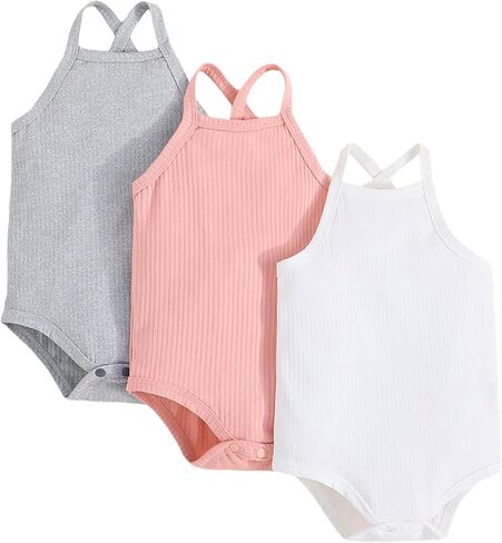 Baby Girl Romper Bodysuit Ribbed Solid One-Piece Overall Jumpsuit Sleeveless Adjustable Strap Summer Playsuit Clothes in Saudi Arabia