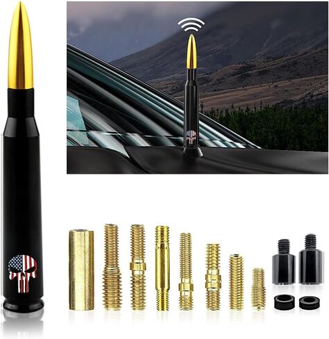 Pack-1 Skull American Flag Pattern Antenna, Car Truck Bullet Antenna, for GM Chevy Silverado 1500 2500 3500 HD Avalanche GMC Sierra 1500 2500 3500 Denali Heavy Duty Vehicle Accessories (Black) in Saudi Arabia