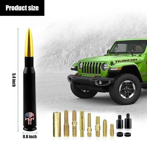Pack-1 Skull American Flag Pattern Antenna, Car Truck Bullet Antenna, for GM Chevy Silverado 1500 2500 3500 HD Avalanche GMC Sierra 1500 2500 3500 Denali Heavy Duty Vehicle Accessories (Black) in Saudi Arabia