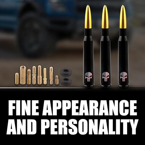 Pack-1 Skull American Flag Pattern Antenna, Car Truck Bullet Antenna, for GM Chevy Silverado 1500 2500 3500 HD Avalanche GMC Sierra 1500 2500 3500 Denali Heavy Duty Vehicle Accessories (Black) in Saudi Arabia
