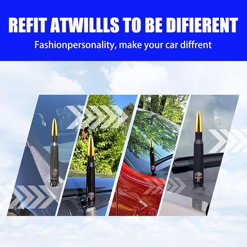 Pack-1 Skull American Flag Pattern Antenna, Car Truck Bullet Antenna, for GM Chevy Silverado 1500 2500 3500 HD Avalanche GMC Sierra 1500 2500 3500 Denali Heavy Duty Vehicle Accessories (Black) in Saudi Arabia