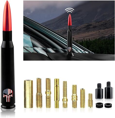 Pack-1 Skull American Flag Pattern Antenna, Car Truck Bullet Antenna, for GM Chevy Silverado 1500 2500 3500 HD Avalanche GMC Sierra 1500 2500 3500 Denali Heavy Duty Vehicle Accessories (Black) in Saudi Arabia