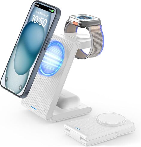 Foldable Wireless Charging Station for MagSafe: JoyGeek Wireless Charger Stand for Apple Series - Magnetic Charging Charger for Apple Watch/AirPods -Travel Essentials in Saudi Arabia