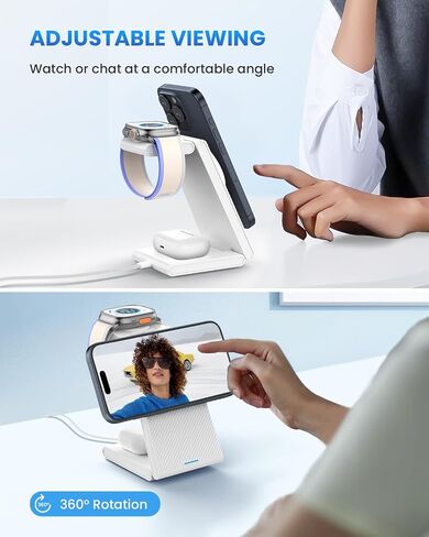 Foldable Wireless Charging Station for MagSafe: JoyGeek Wireless Charger Stand for Apple Series - Magnetic Charging Charger for Apple Watch/AirPods -Travel Essentials in Saudi Arabia