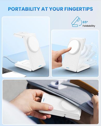 Foldable Wireless Charging Station for MagSafe: JoyGeek Wireless Charger Stand for Apple Series - Magnetic Charging Charger for Apple Watch/AirPods -Travel Essentials in Saudi Arabia